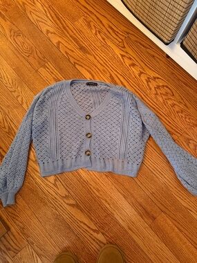 Zaful Light Blue V-Neck Cropped Knit Cardigan